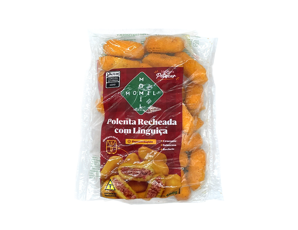 POLENTA CONGELADA RECHEADA COM LINGUIÇA MOMIL 600 G (CX 20 PCT)